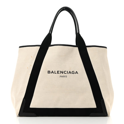 Balenciaga Cotton Canvas Calfskin M Navy Cabas Natural Black 3 of 18