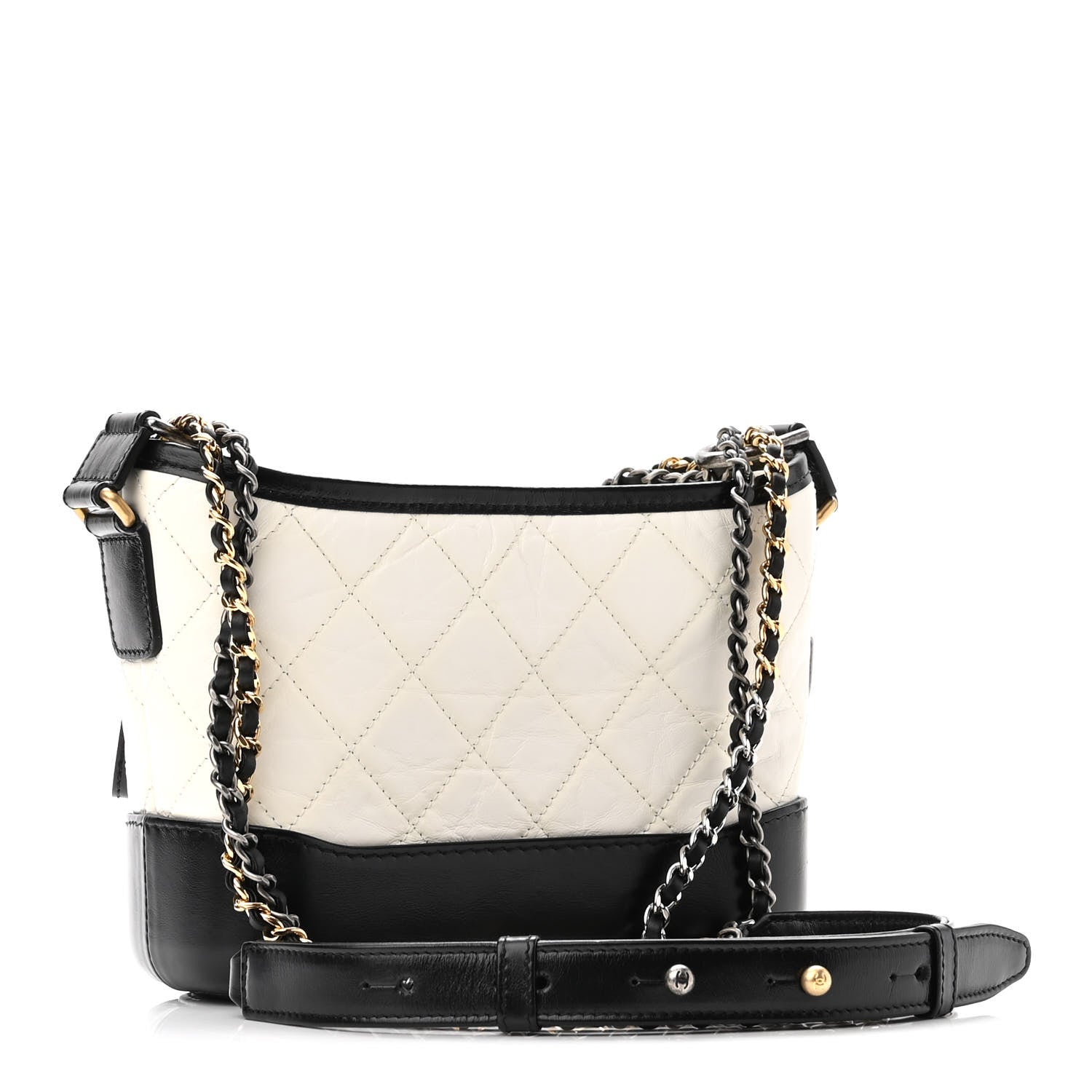 Chanel Aged Calfskin Quilted Small Gabrielle Hobo Black White 3 of 11