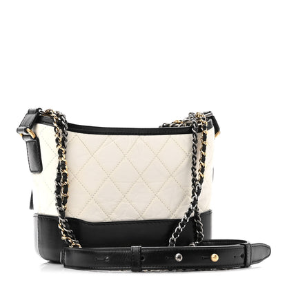 Chanel Aged Calfskin Quilted Small Gabrielle Hobo Black White 3 of 11
