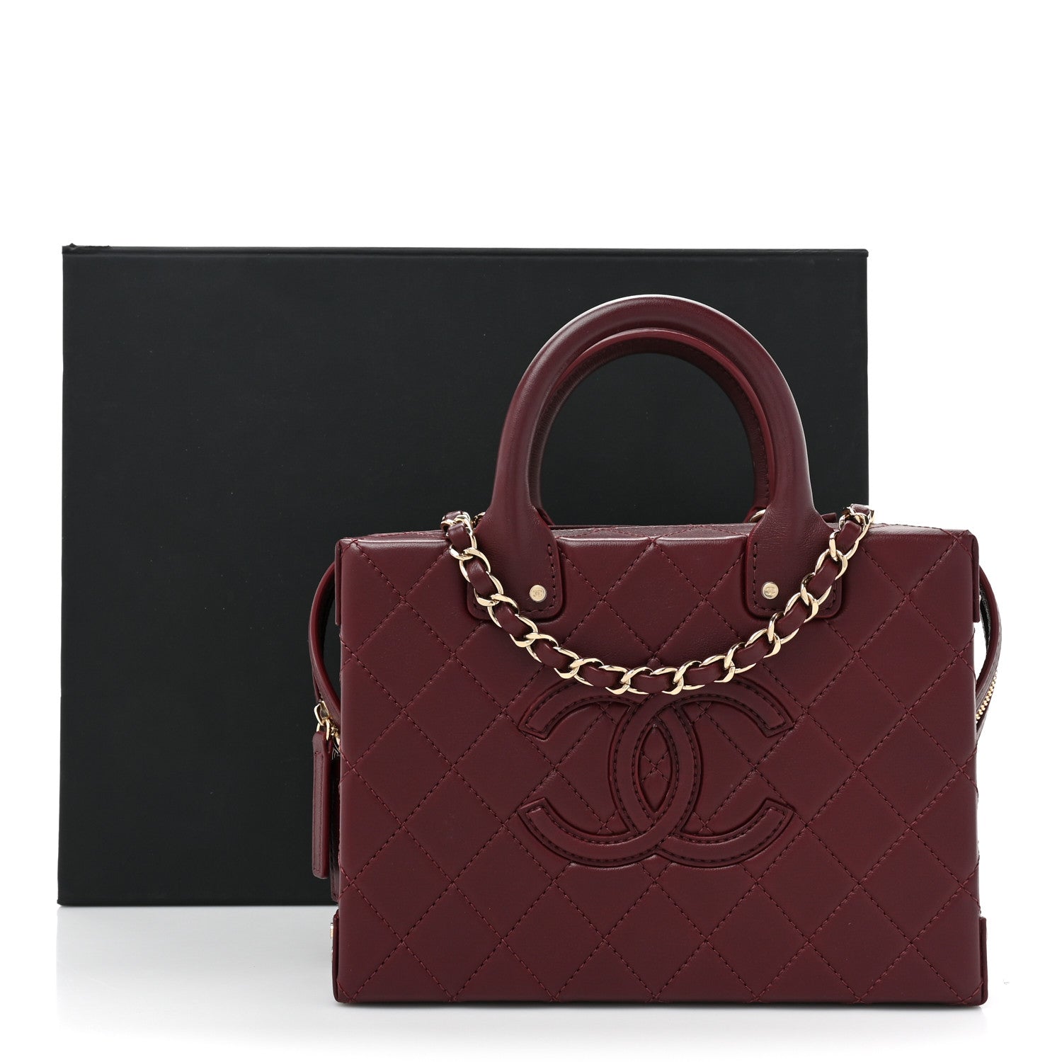 Chanel Calfskin Quilted Studded Square Vanity Case Burgundy 14 of 14
