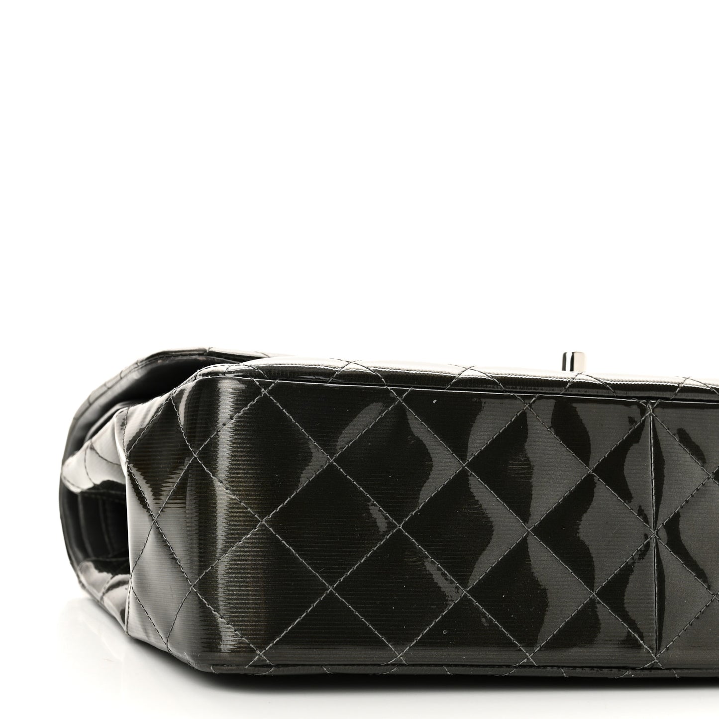 Striated Patent Quilted Jumbo Double Flap  Dark Grey