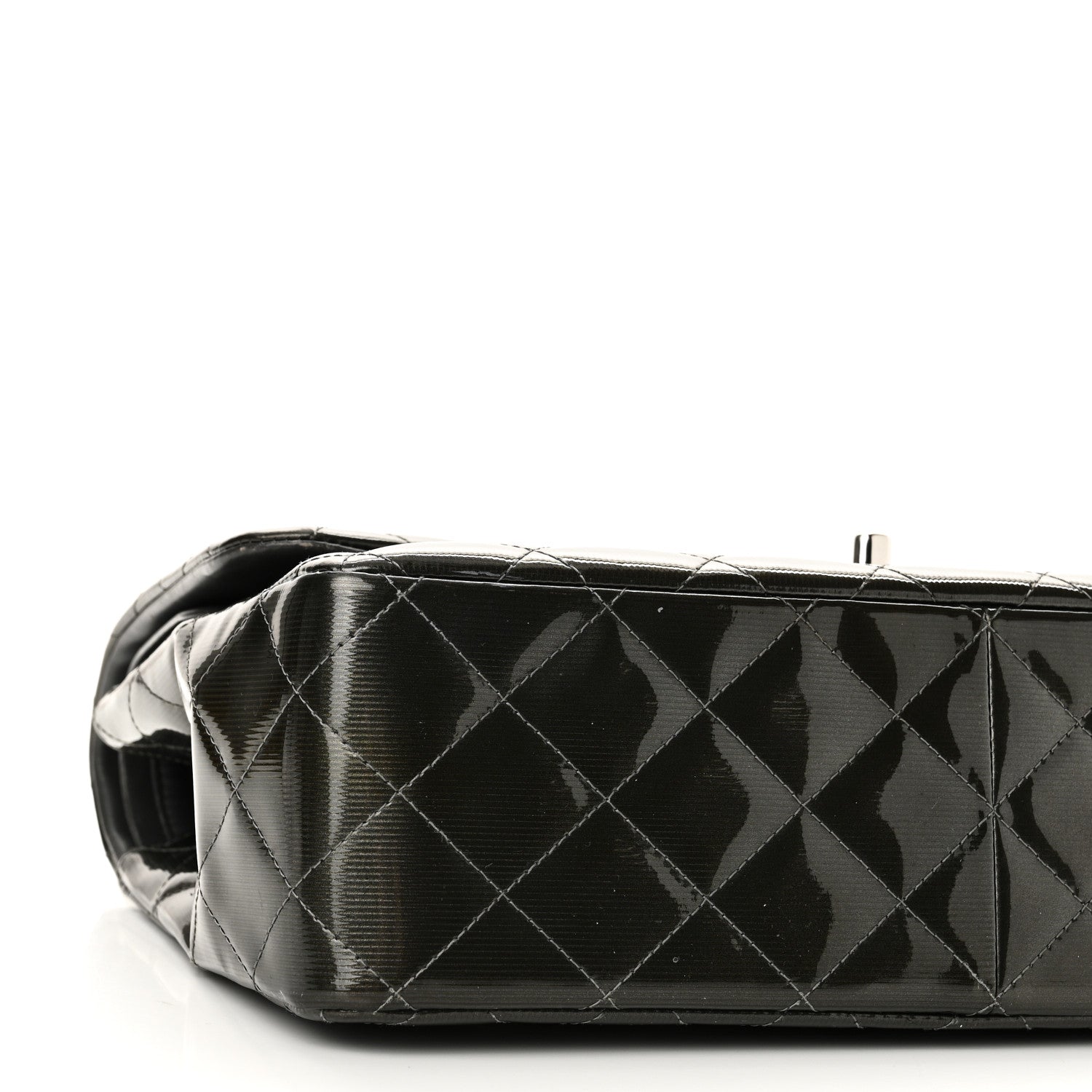 Chanel Striated Patent Quilted Jumbo Double Flap  Dark Grey 8 of 10