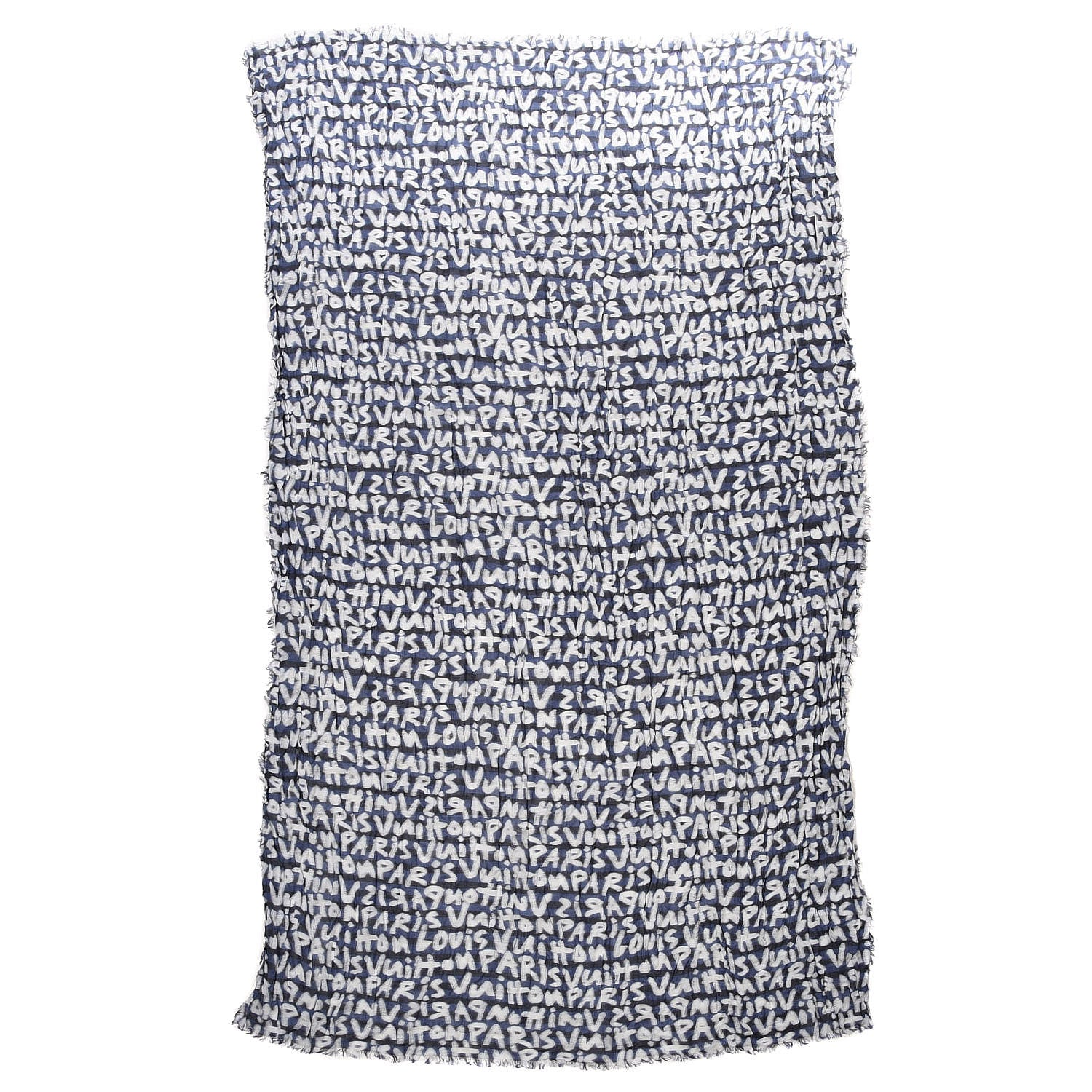 Louis Vuitton Wool Cotton Graffiti Etole Stole Blue 1 of 4