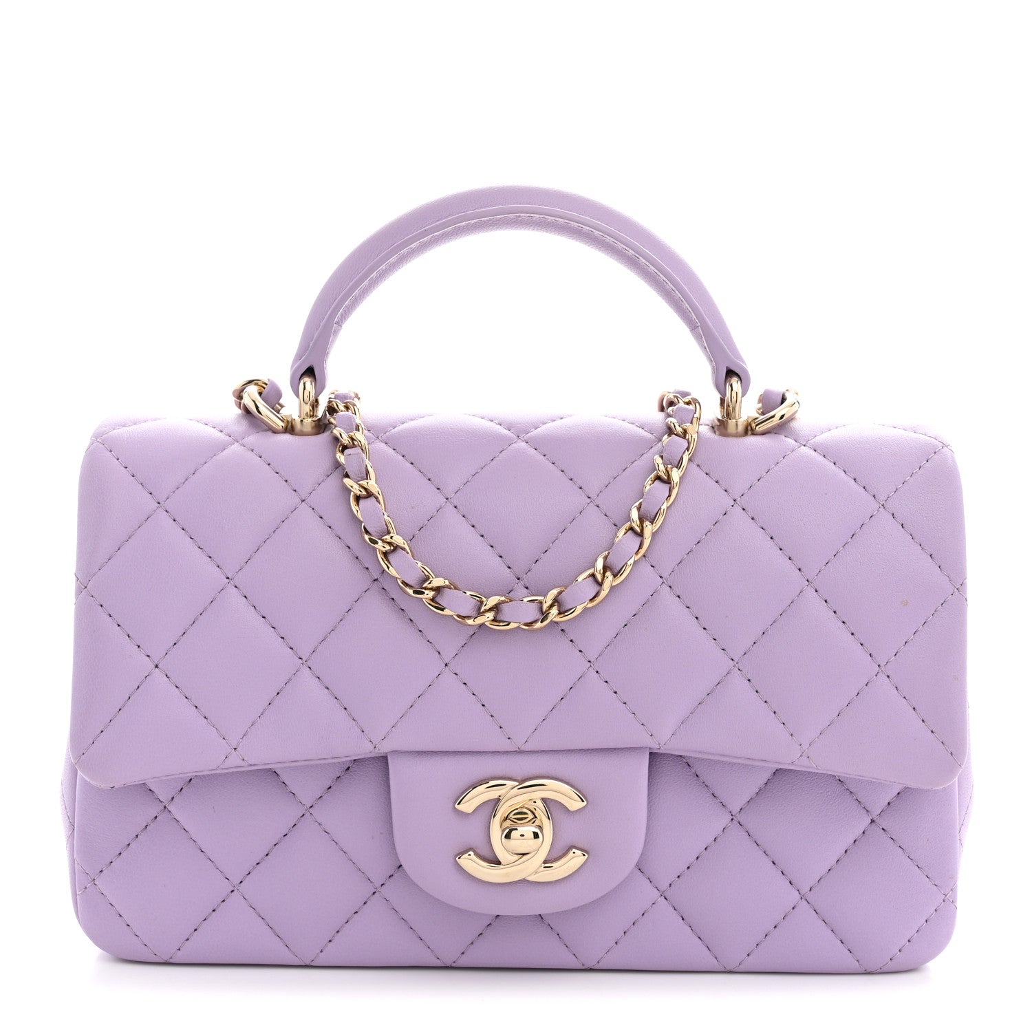 Chanel Lambskin Quilted Mini Top Handle Rectangular Flap Light Purple 1 of 9