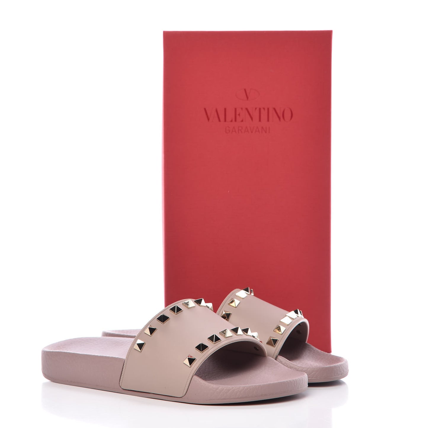 Rubber Rockstud Slide Sandals 36 Poudre