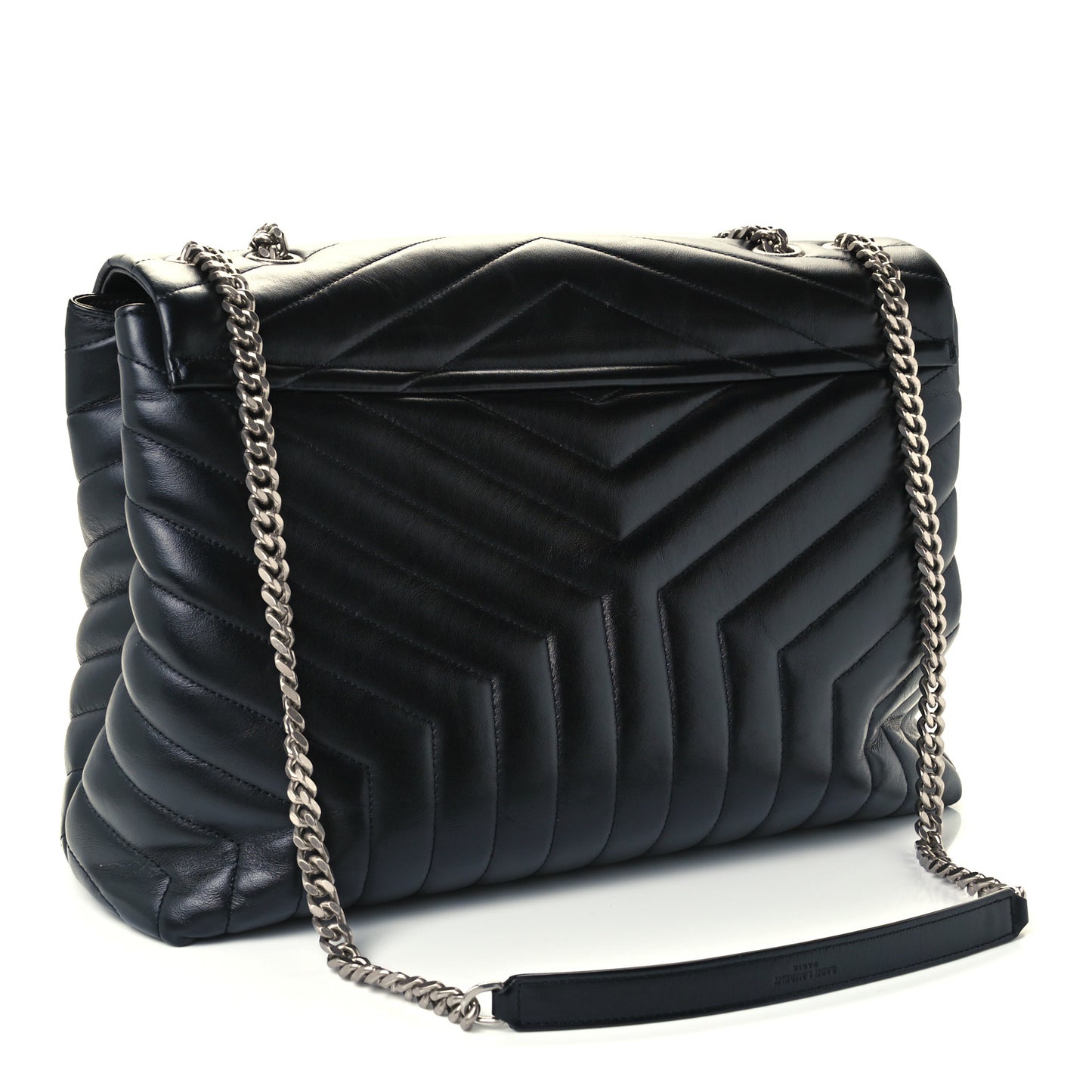 Calfskin Y Quilted Monogram Large Loulou Chain Satchel Black