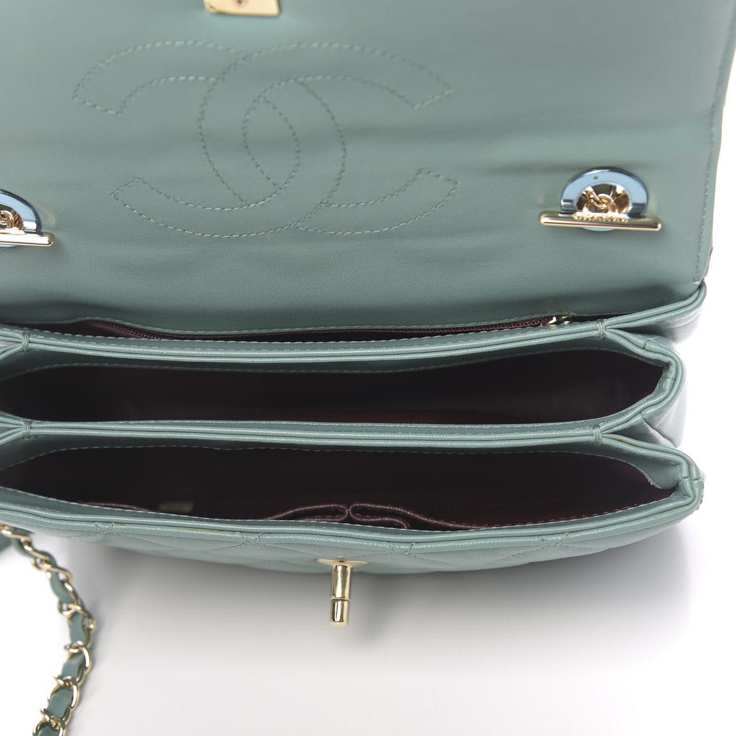 Lambskin Quilted Small Trendy CC Flap Dual Handle Bag Light Green