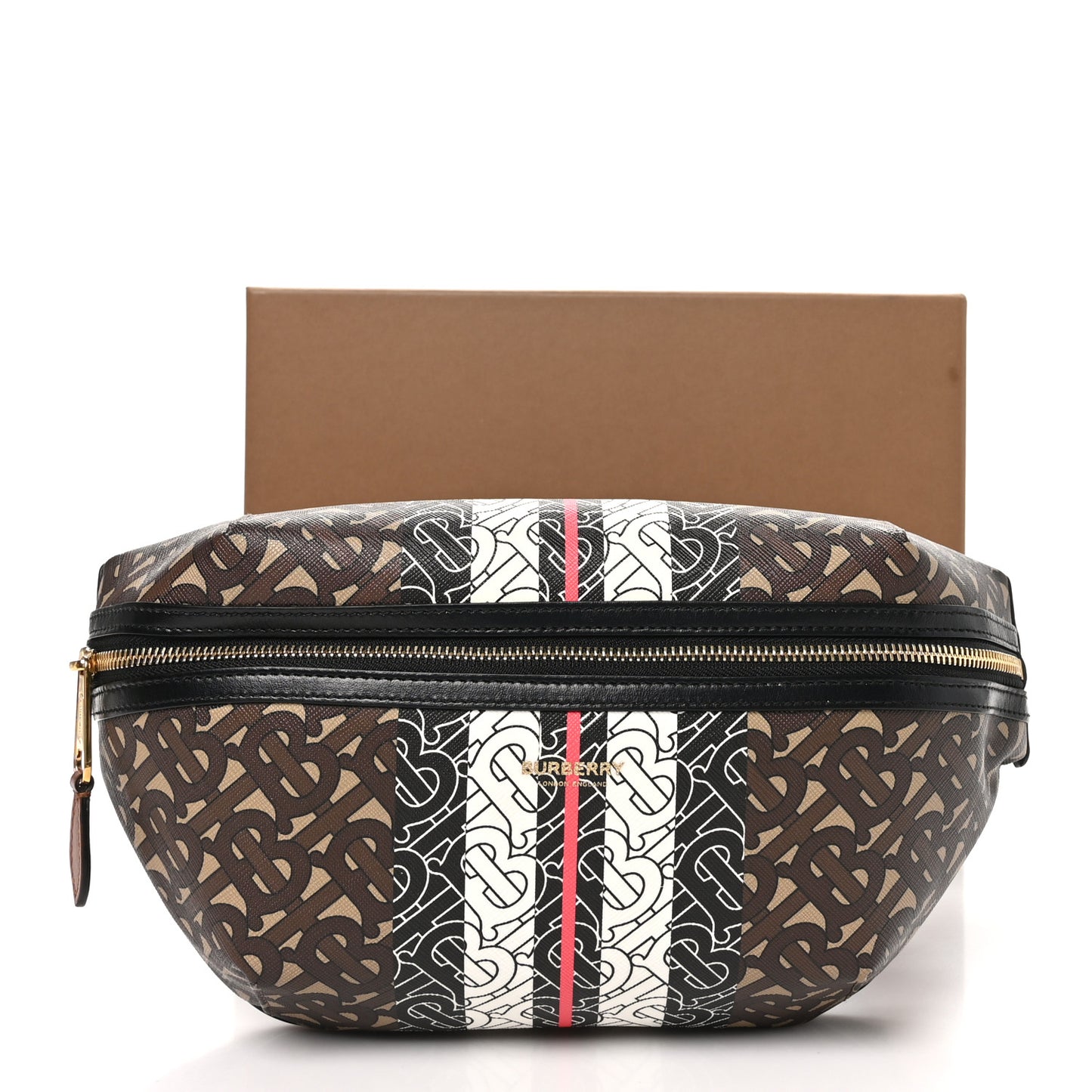 E-Canvas Monogram Stripe Medium Sonny Bum Bag Bridle Brown