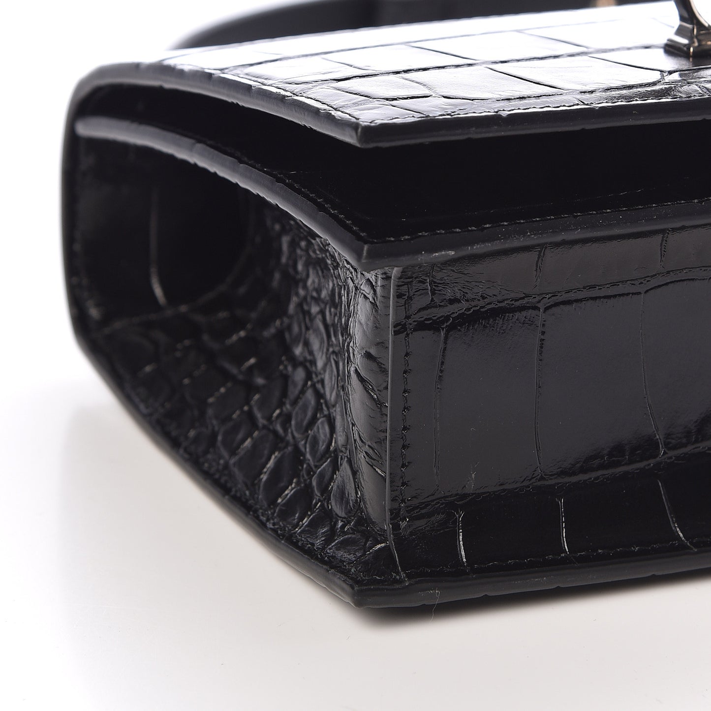 Calfskin Crocodile Embossed Knuckle Shoulder Bag Black