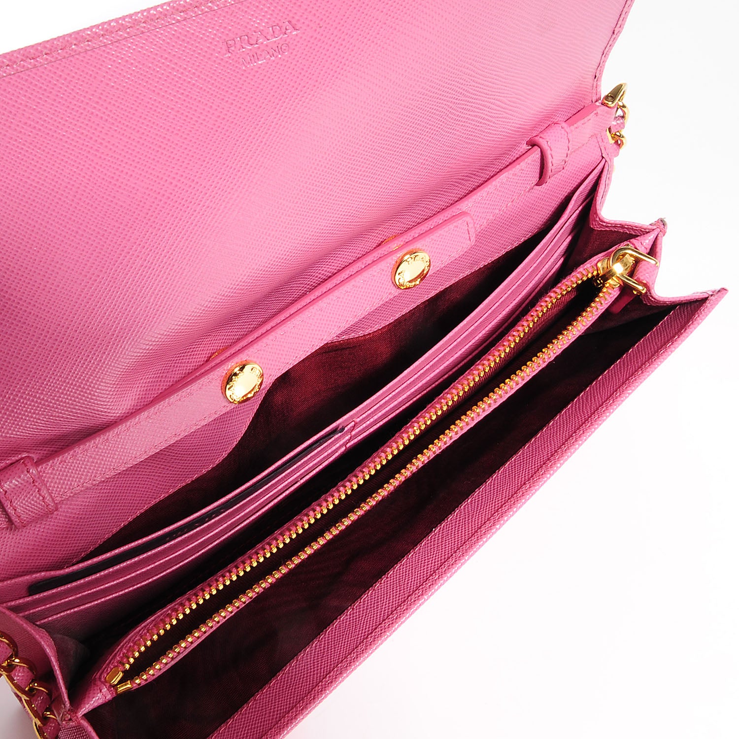 Prada Saffiano Metal Oro Chain Wallet Geranio 5 of 9