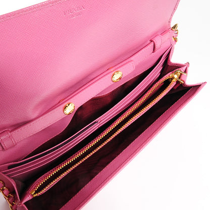 Prada Saffiano Metal Oro Chain Wallet Geranio 5 of 9