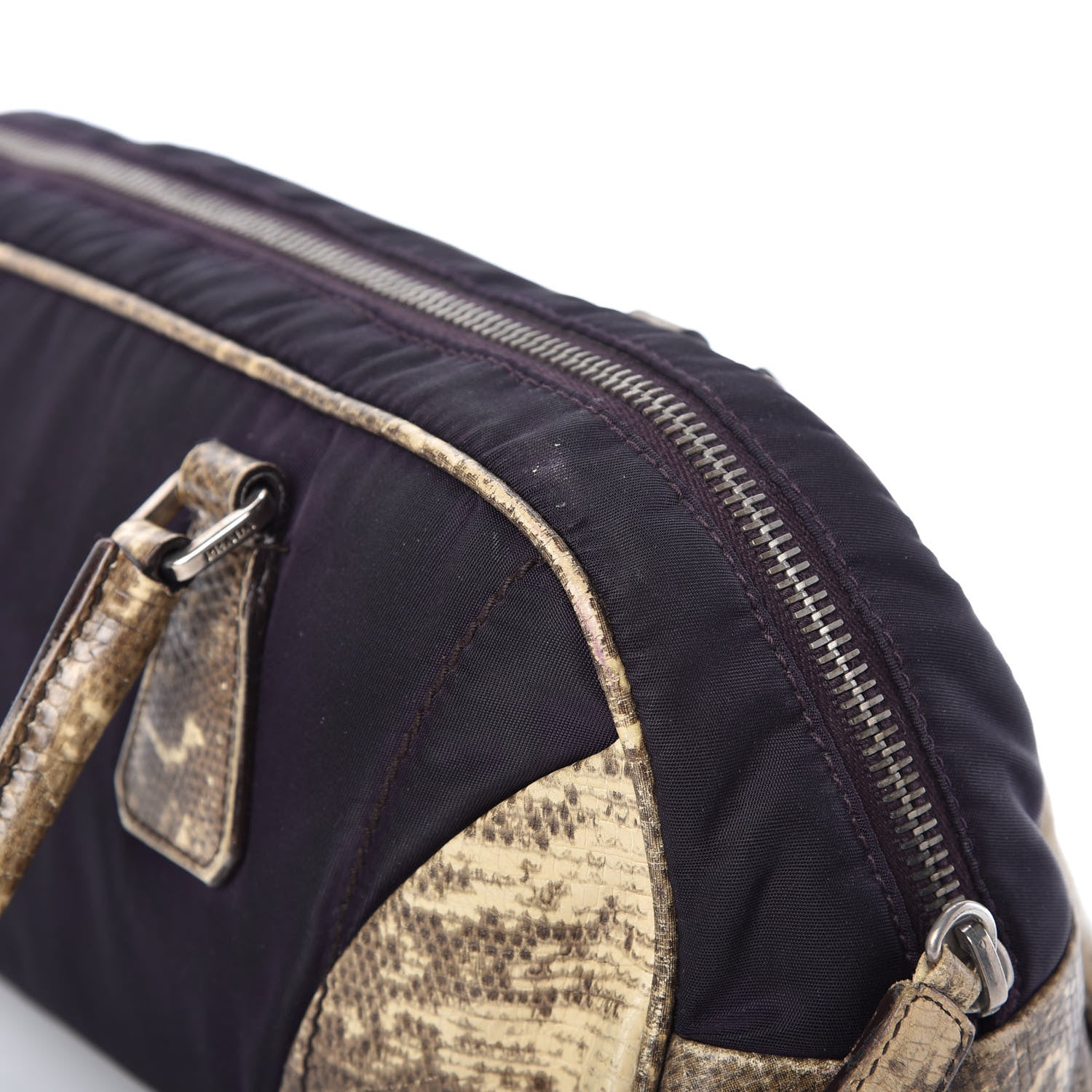 Prada Tessuto Nylon Calfskin Lizard Embossed Bag Ebano 11 of 12