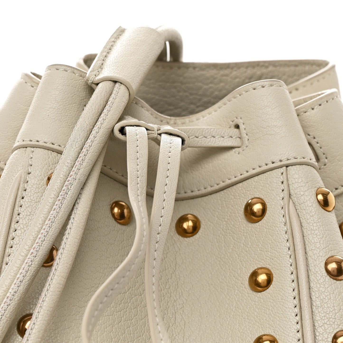 Calfskin Studded Medium Talitha Bucket Bag White