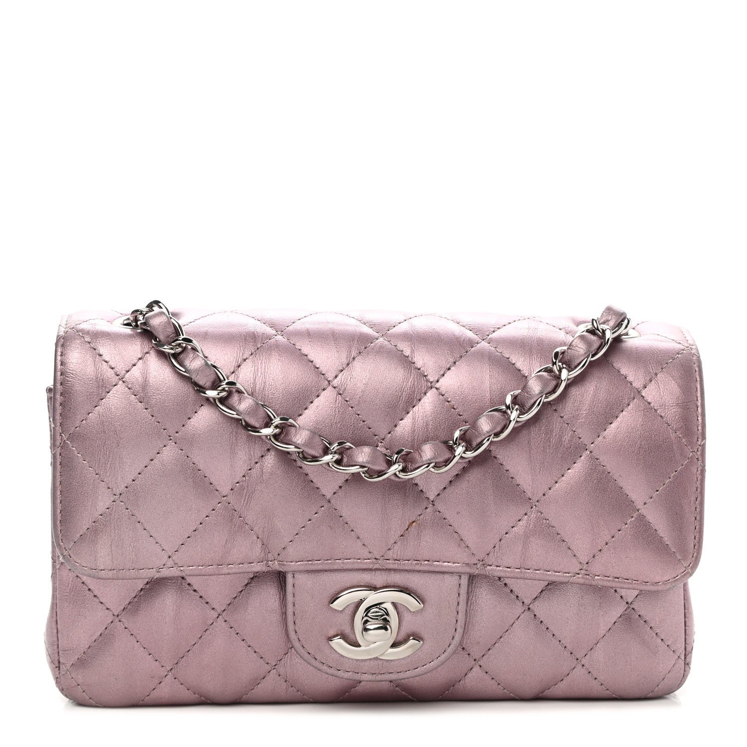 Chanel Metallic Calfskin Quilted Mini Rectangular Flap Pink 1 of 14