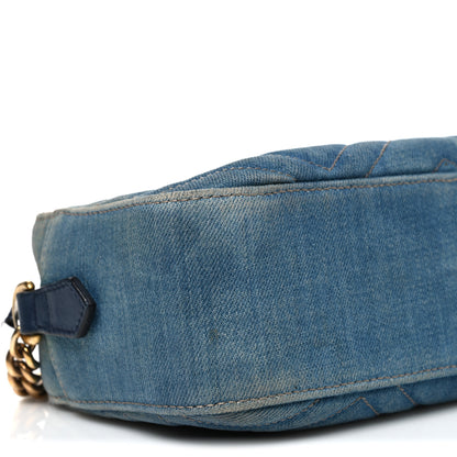Gucci Denim Matelasse Small Pearly GG Marmont Chain Shoulder Bag Blue 9 of 12