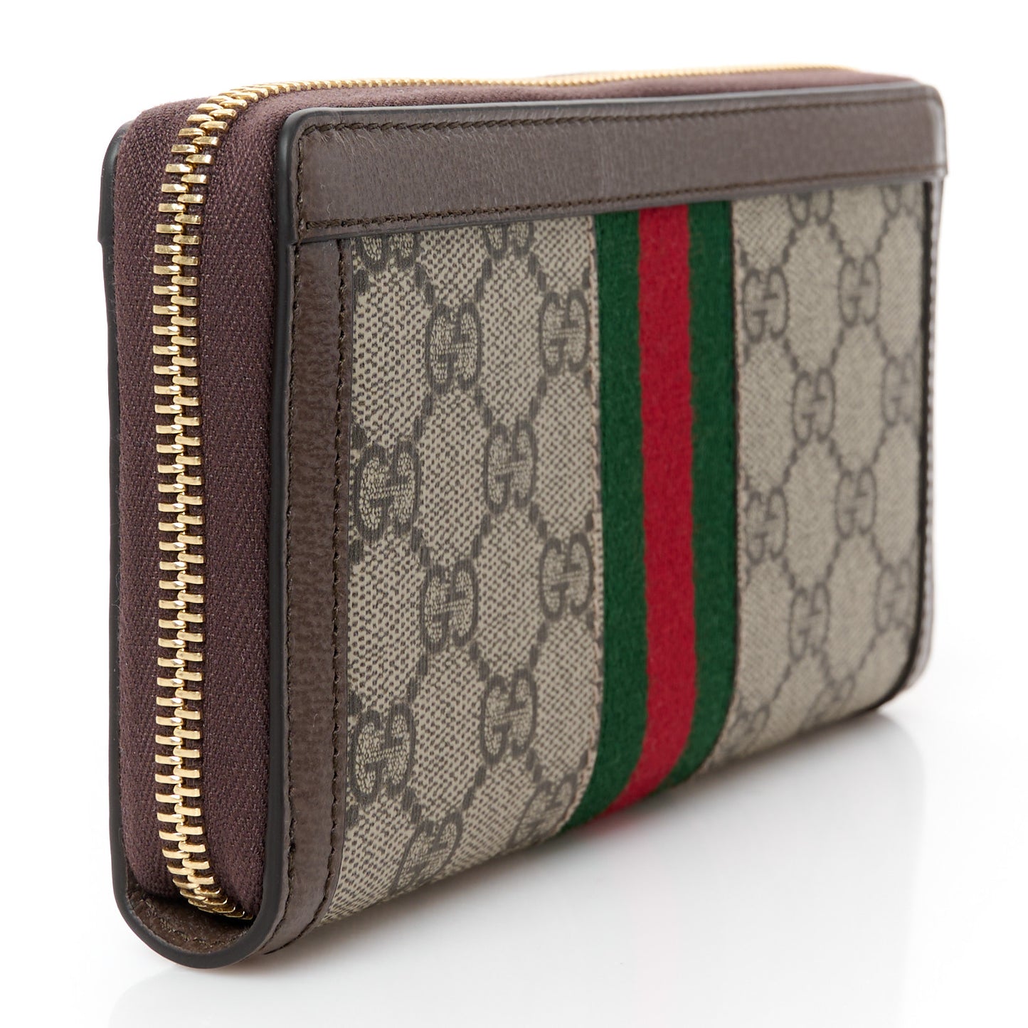 GG Supreme Monogram Web Ophidia Zip Around Wallet Brown
