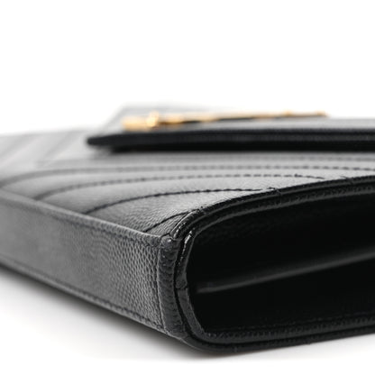 Saint Laurent Grain De Poudre Matelasse Chevron Monogram Chain Wallet Black 11 of 11