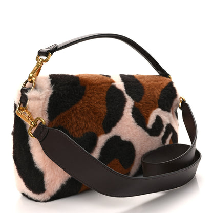 Fendi Shearling Vitello Dolce Leopard Print Large Baguette Pink Brown Multicolor 3 of 13
