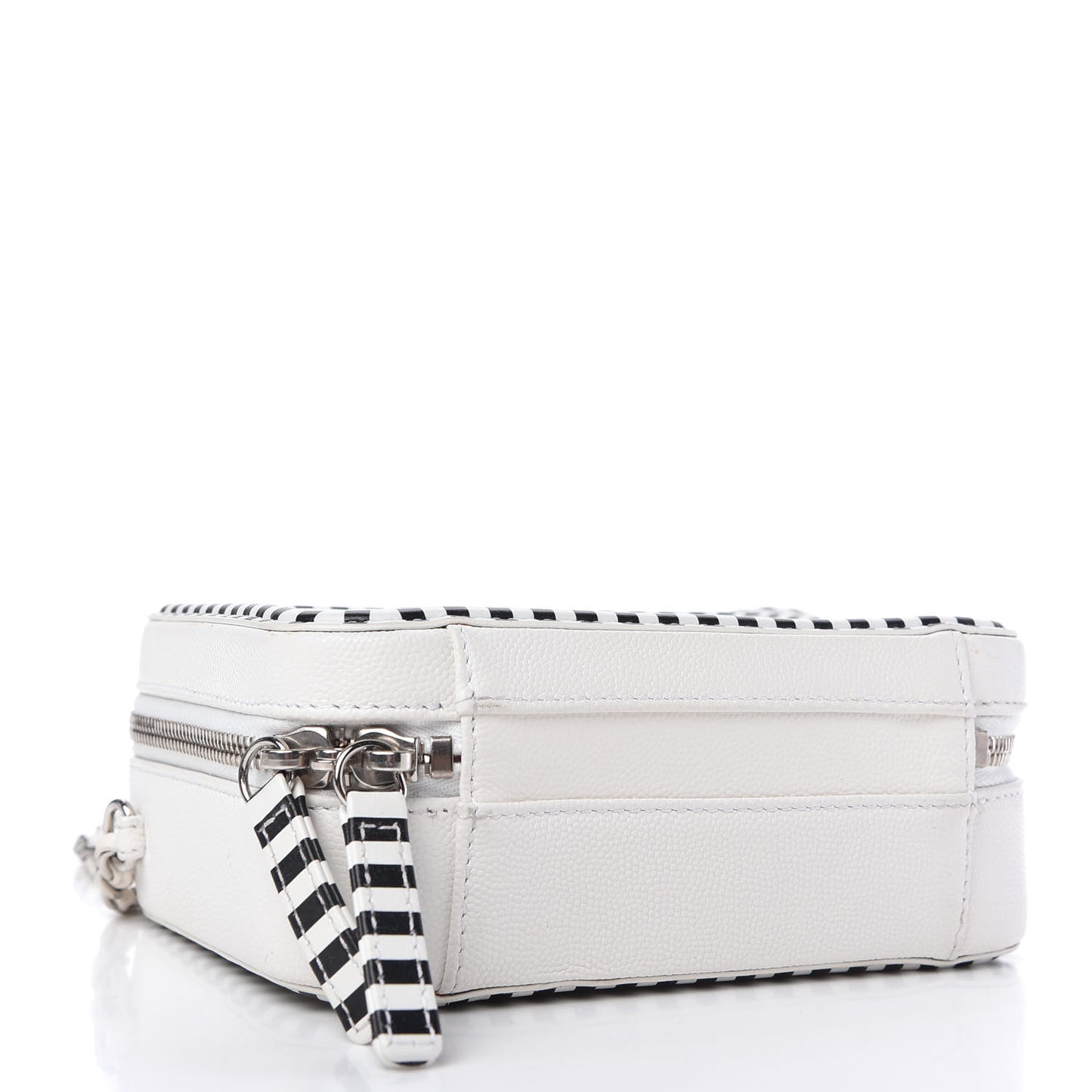Caviar Quilted Striped Small CC Filigree Vanity Case White Black
