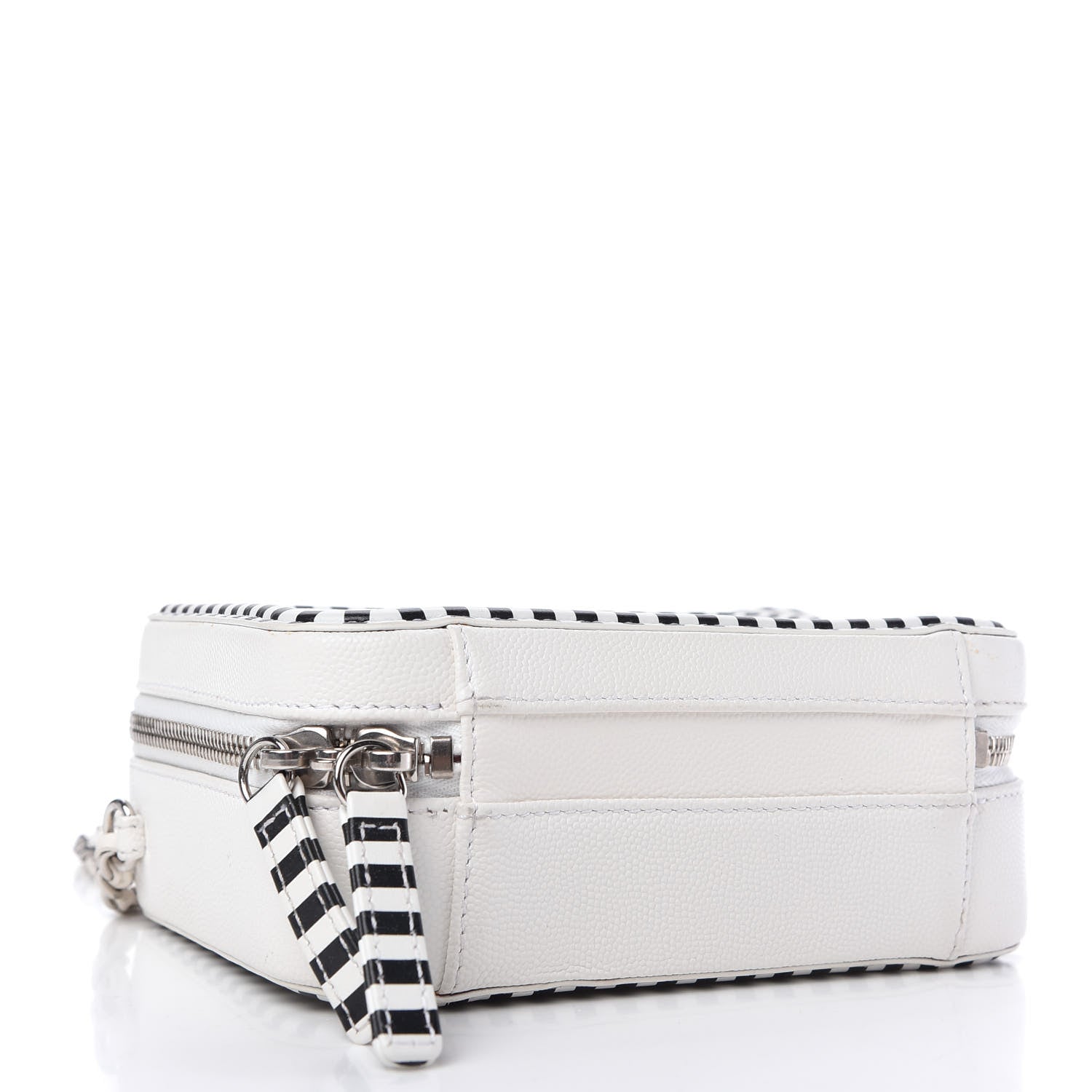 Chanel Caviar Quilted Striped Small CC Filigree Vanity Case White Black 4 of 10