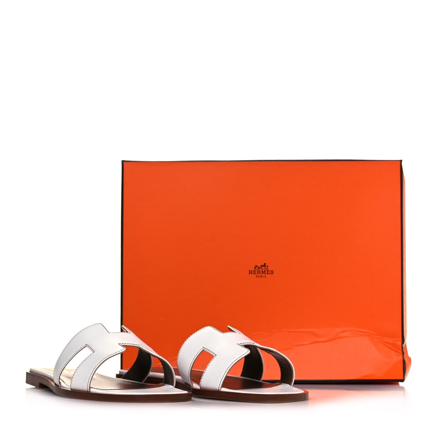 Hermes Box Calfskin Oran Sandals 38 White 8 of 8