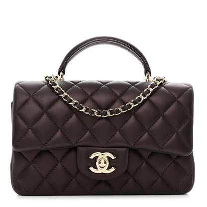 Chanel Iridescent Lambskin Quilted Mini Top Handle Rectangular Flap Burgundy 1 of 10