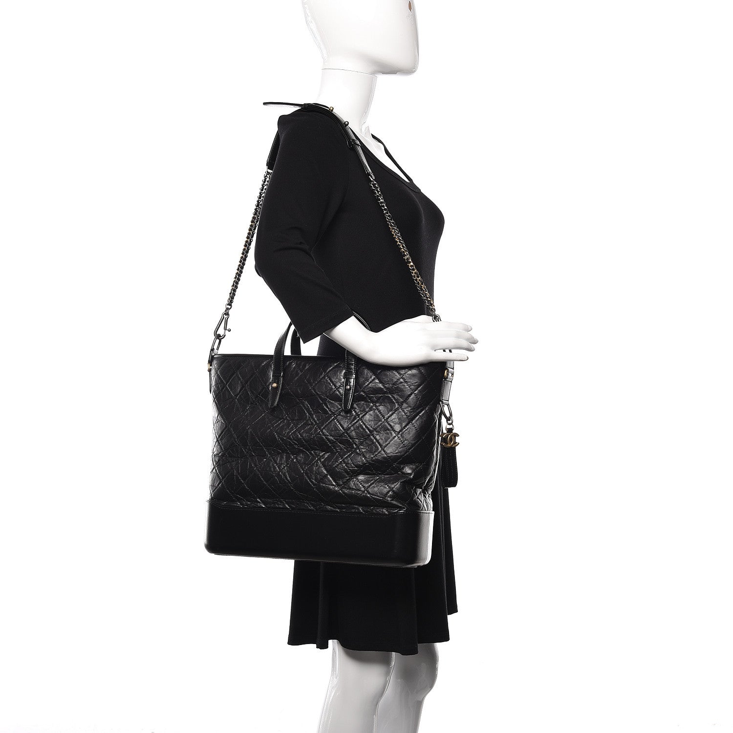 Chanel Calfskin Quilted Large Gabrielle Shopping Tote Black 3 of 11