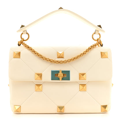 Valentino Garavani Nappa Large Roman Stud Shoulder Bag Ivory 1 of 10