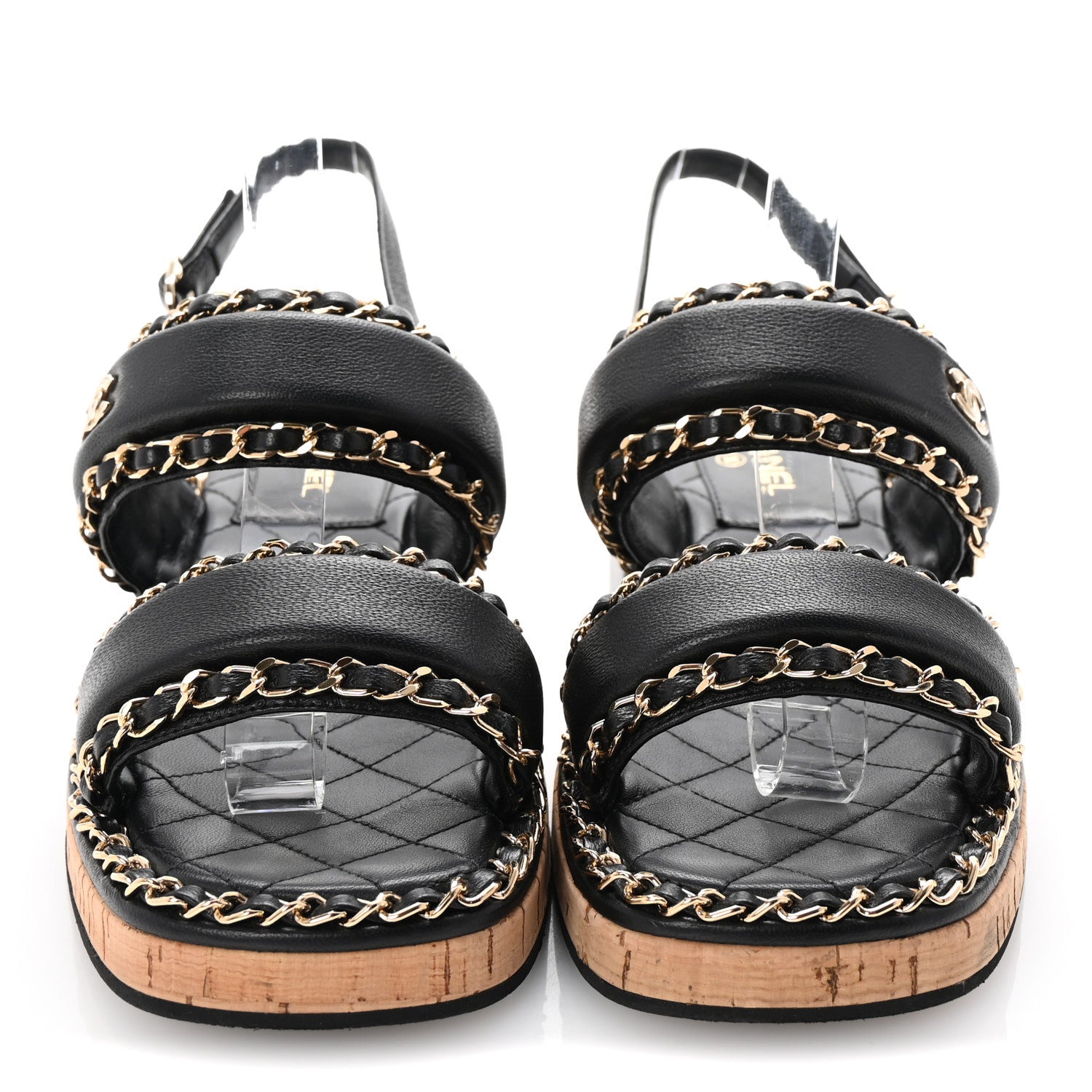 Chanel Lambskin Cork Chain Sandals 36 Black 3 of 10