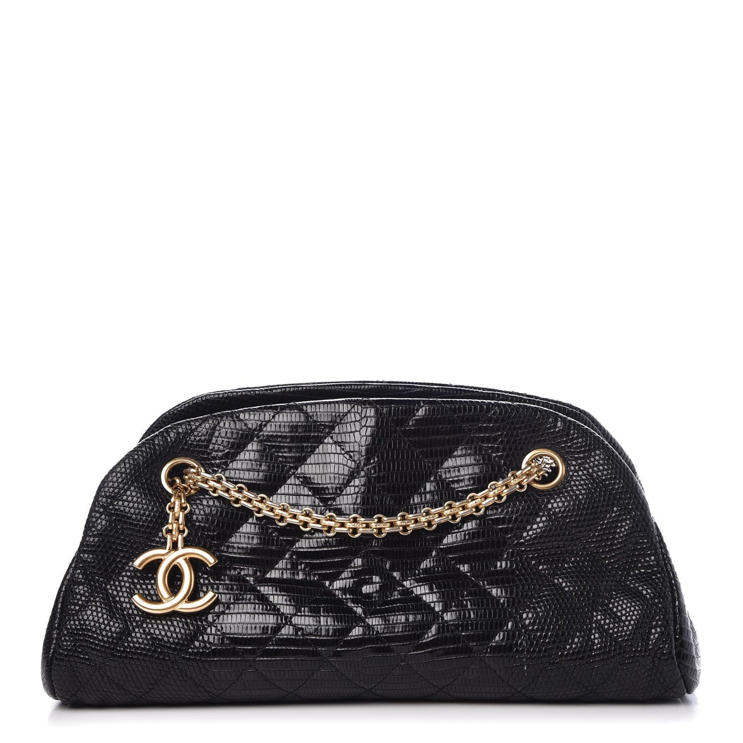 Lizard Quilted Small Just Mademoiselle Bowling Bag Black