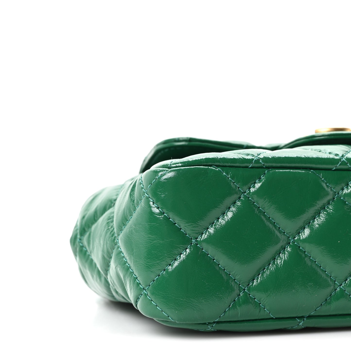 Shiny Crumpled Calfskin Quilted Small Wavy CC Hobo Green