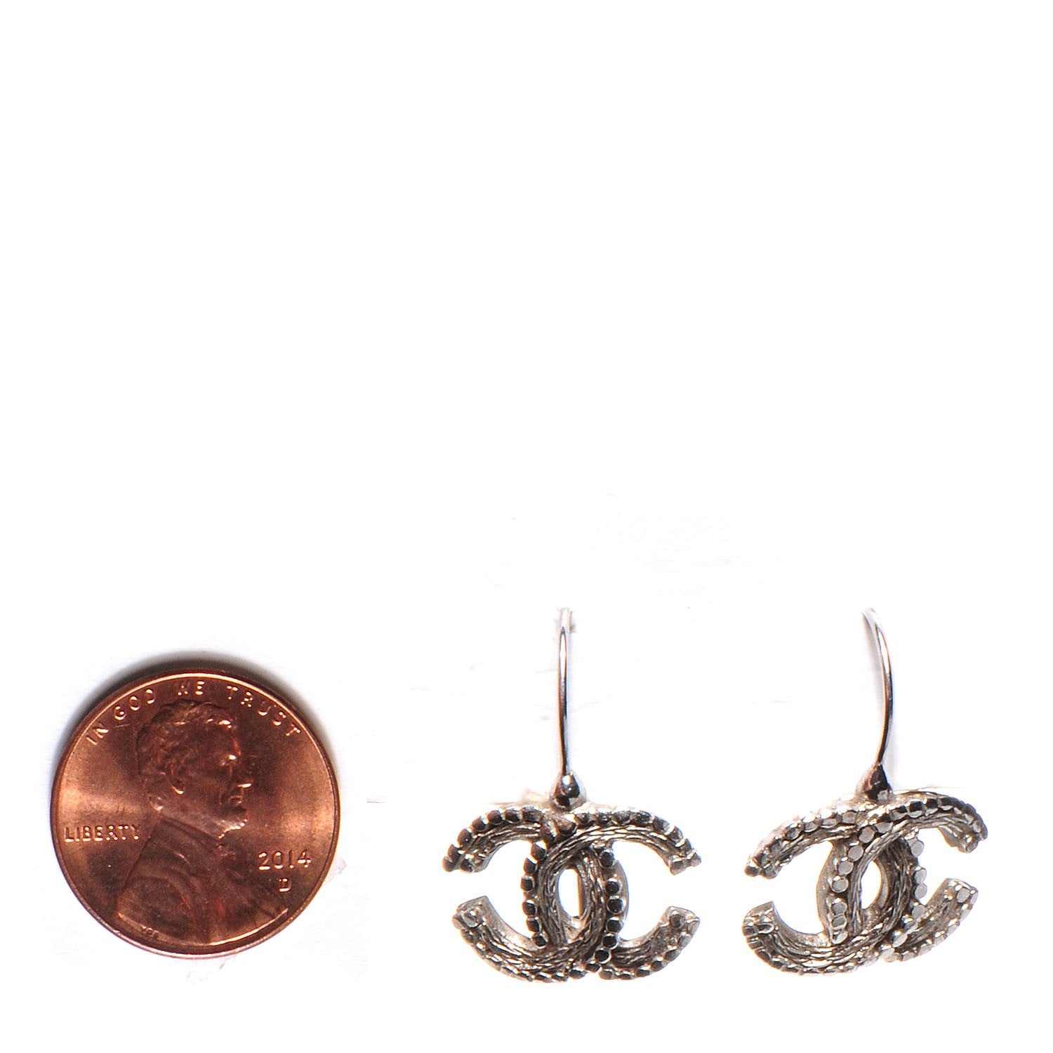 Chanel Textured CC Drop Earrings Silver 2 of 4