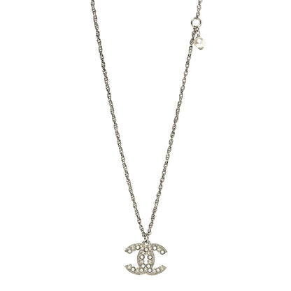 Chanel Crystal Pearl CC Pendant Necklace Silver 1 of 5