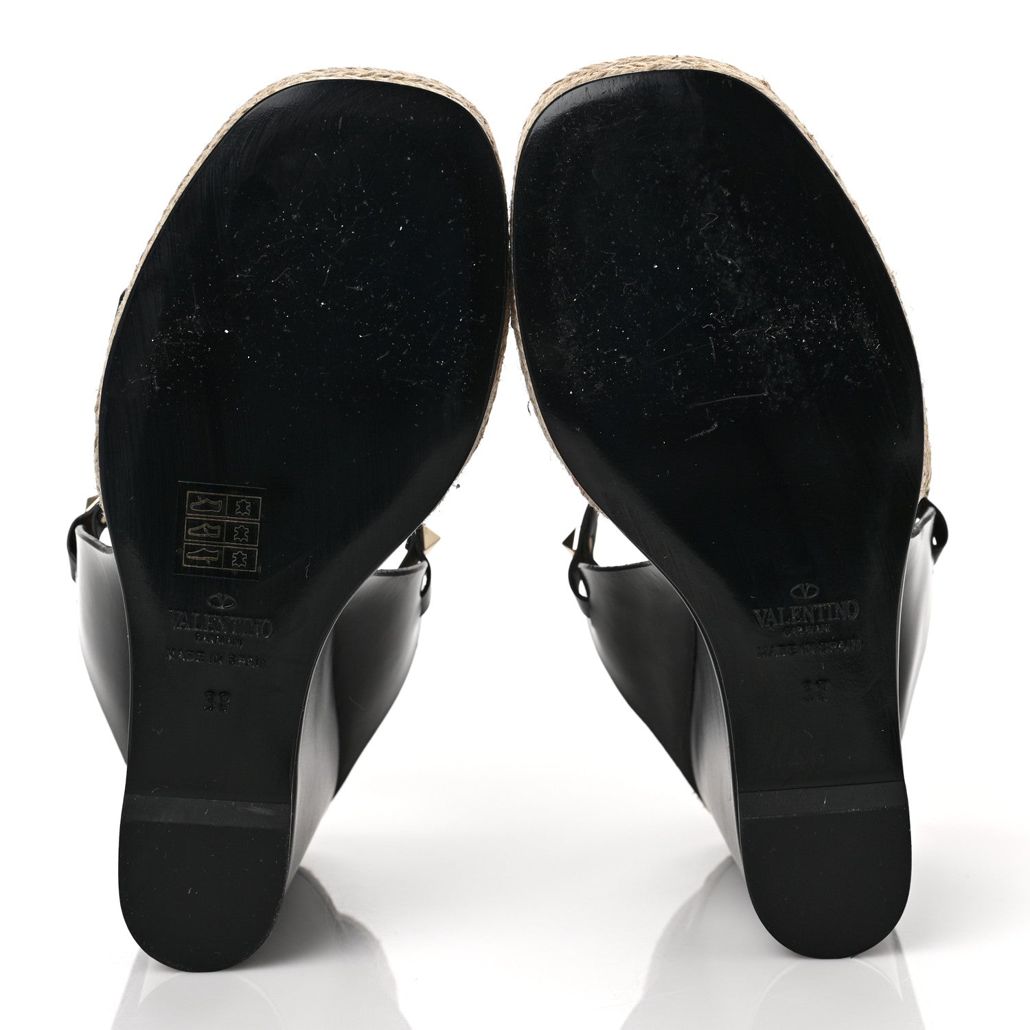 Valentino Garavani Calfskin Rockstud Ankle Strap Espadrille 20/110mm Wedge Sandals 38 Black 5 of 9