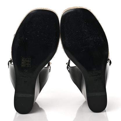 Valentino Garavani Calfskin Rockstud Ankle Strap Espadrille 20/110mm Wedge Sandals 38 Black 5 of 9