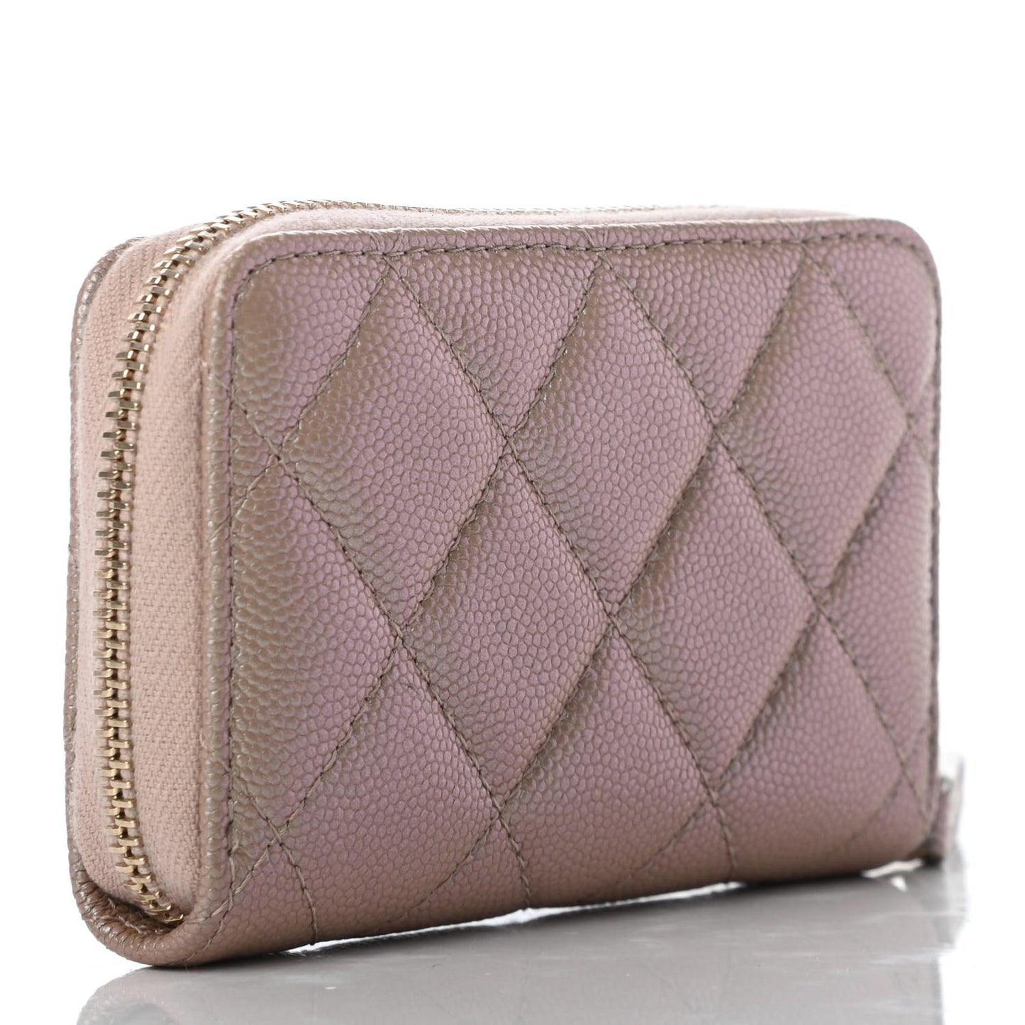 Iridescent Caviar Quilted Zip Coin Purse Beige