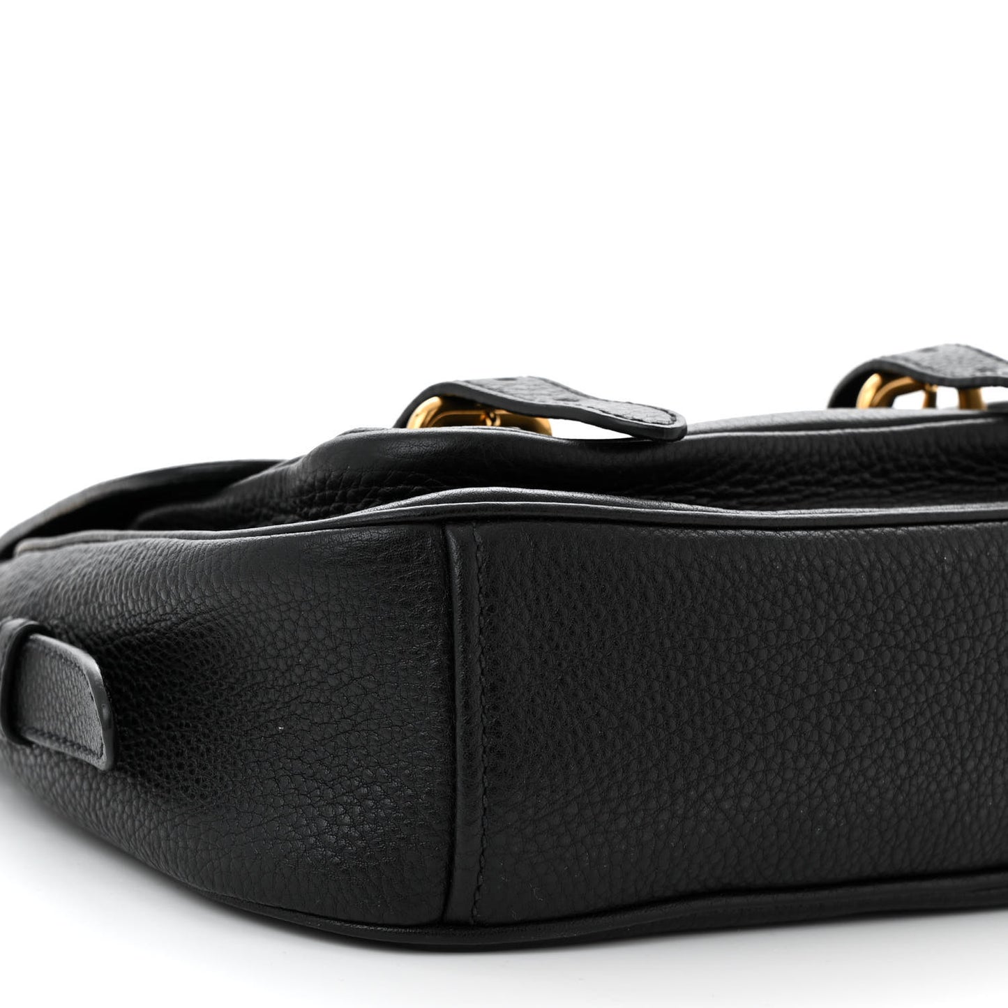 Vitello Daino Double Buckle Messenger Bag Black