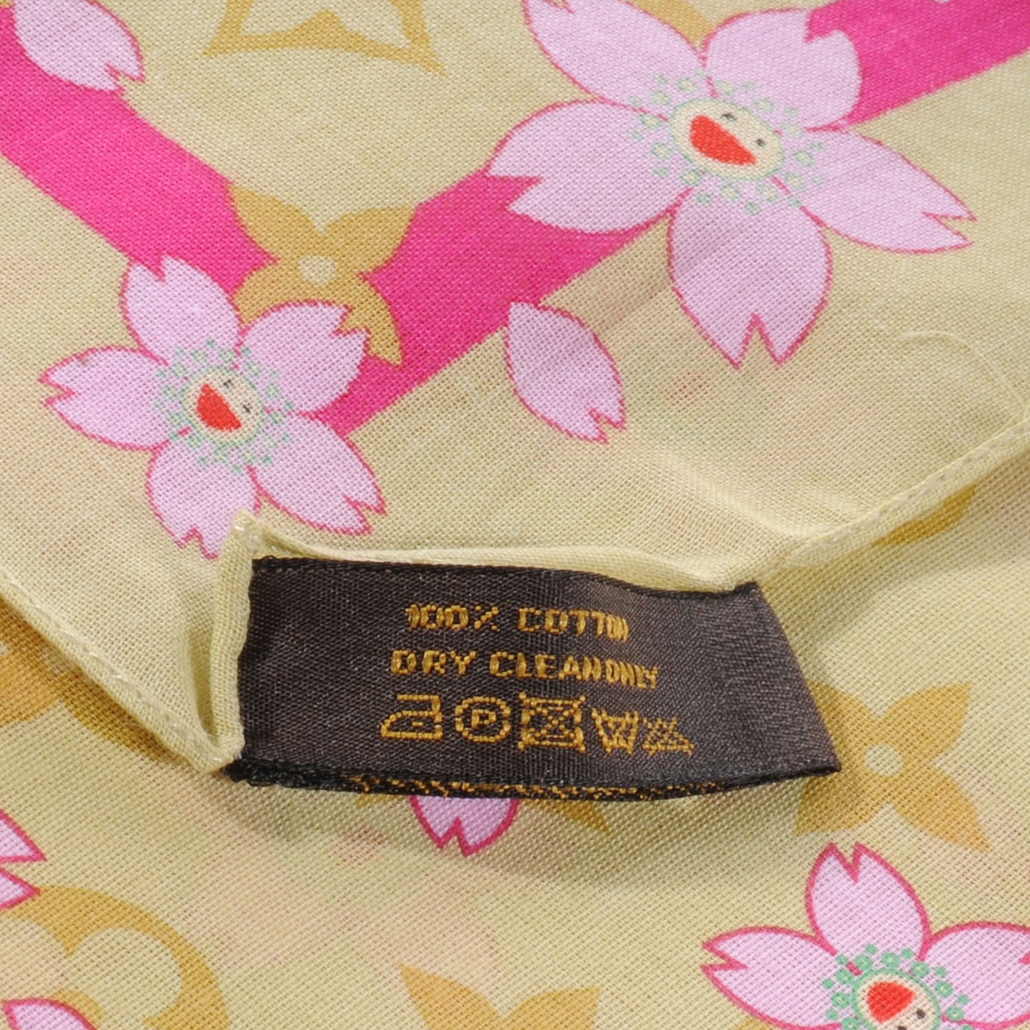 Louis Vuitton Cotton Monogram Cherry Blossom Square Scarf Yellow 5 of 5