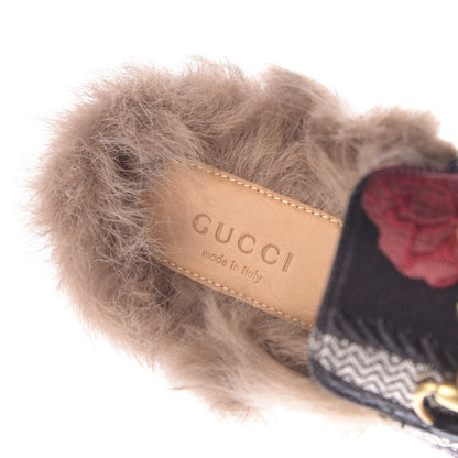 Gucci Brocade Fur Floral Womens Princetown Slippers 36 Black Anthracite 8 of 10