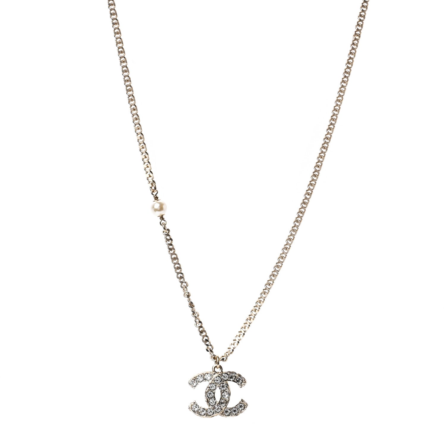 Chanel Crystal CC Pendant Necklace Gold 1 of 6