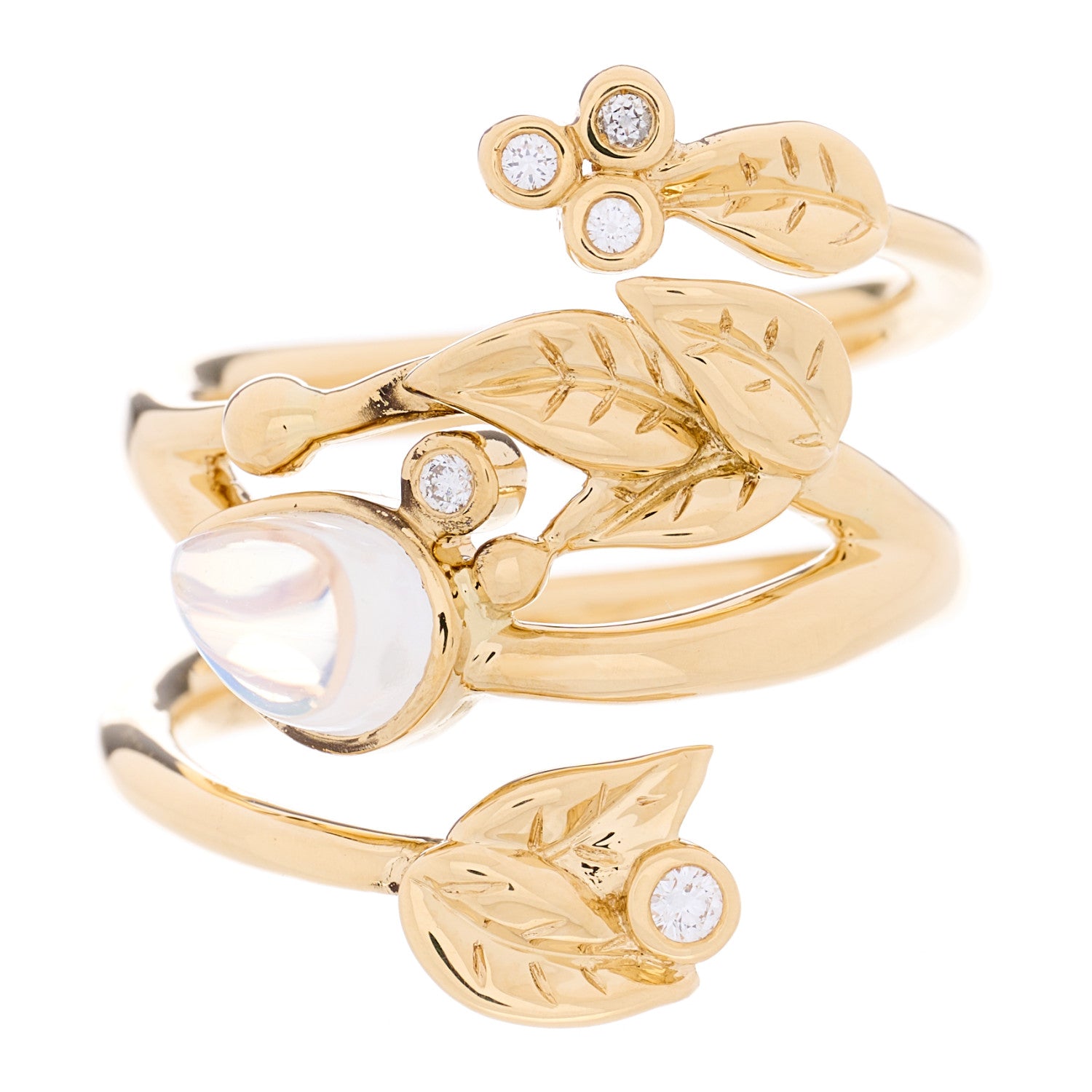 Temple St. Clair 18K Yellow Gold Diamond Moonstone Vine Wrap Ring 53 6.5 1 of 5