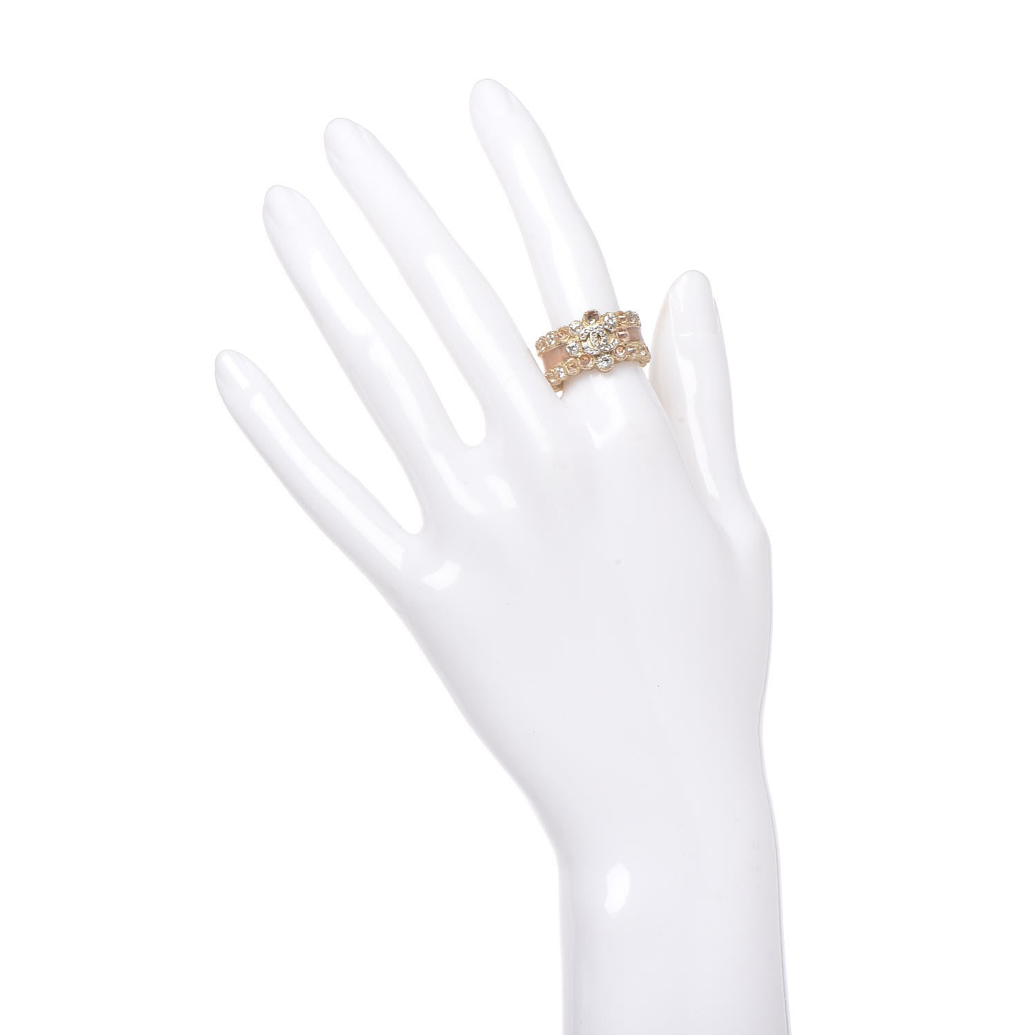 Chanel Crystal Enamel CC Ring 7 Gold 2 of 5