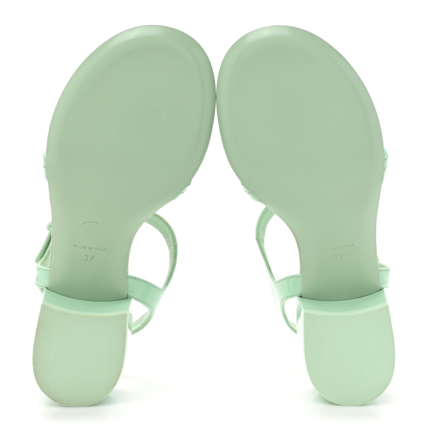 Chanel Patent CC Logo Thong Sandals 37 Green 5 of 9