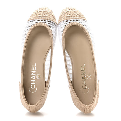 Chanel Raffia CC Cap Toe Ballerina Flats 37 White Beige 2 of 9