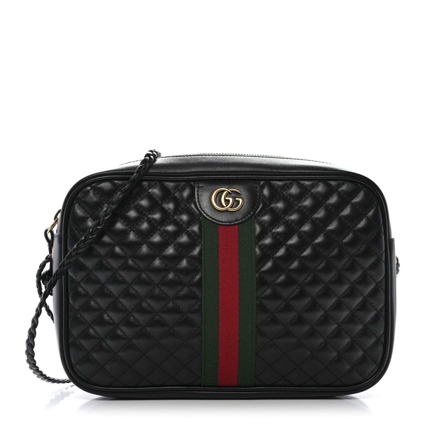 Calfskin Web Trapuntata Small GG Shoulder Bag Black
