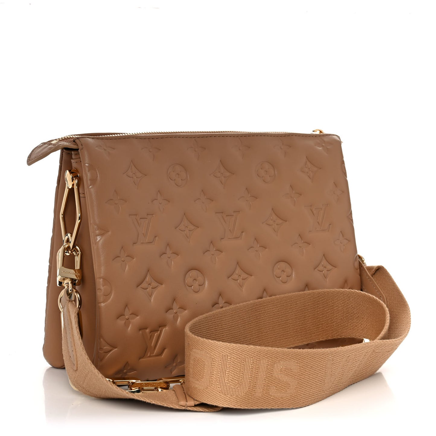 Lambskin Embossed Monogram Coussin PM Camel