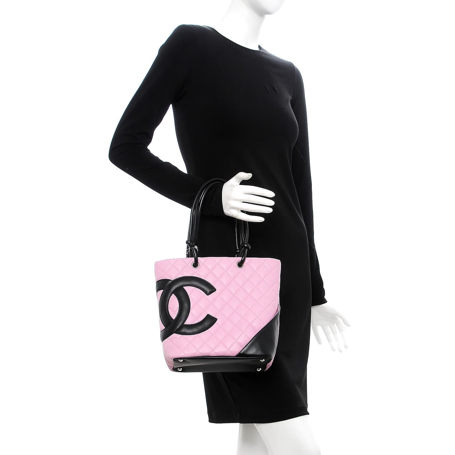 Chanel Calfskin Quilted Medium Cambon Tote Pink Black 2 of 12
