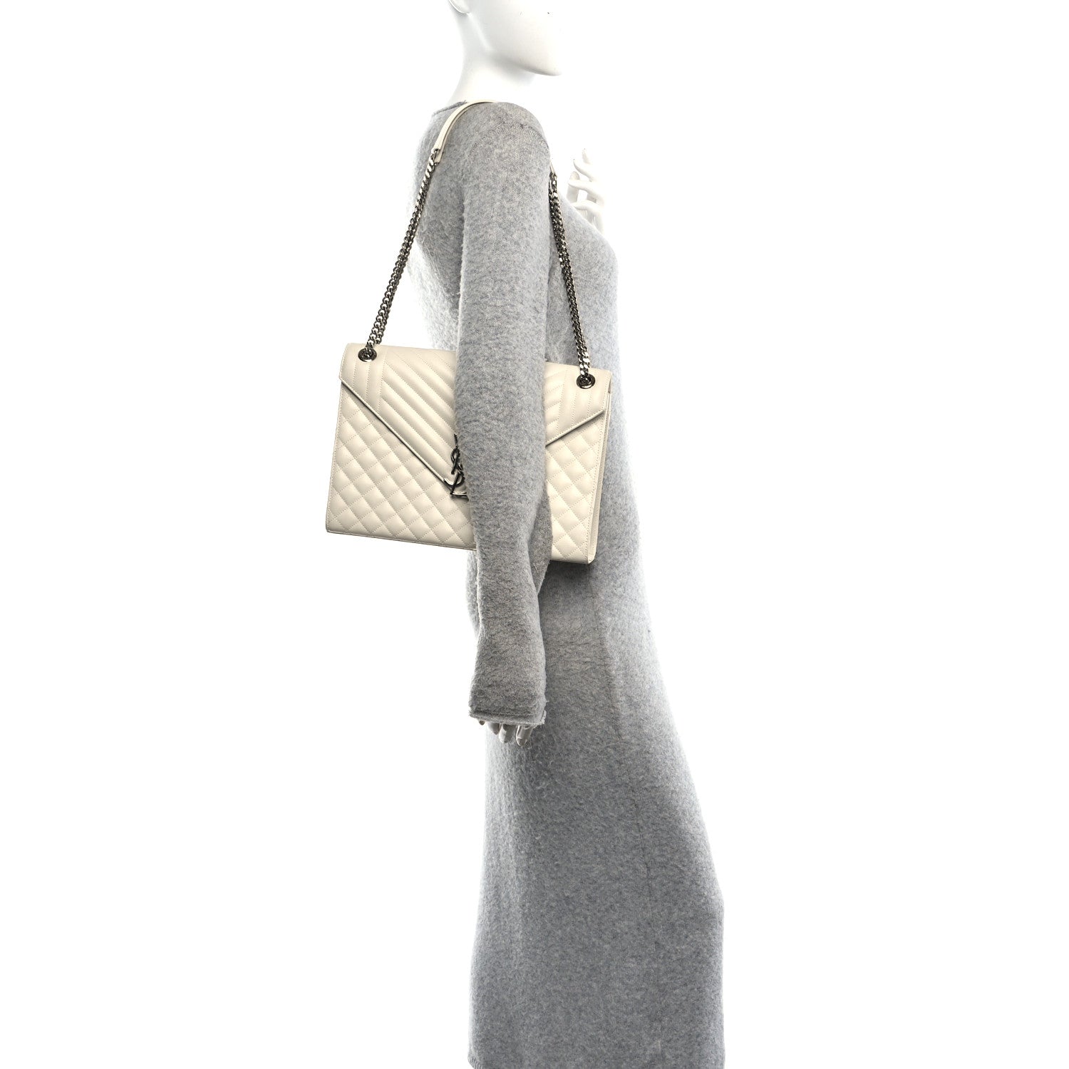 Saint Laurent Grain De Poudre Textured Mixed Matelasse Large Triquilt Monogram Satchel Porcellana 2 of 15