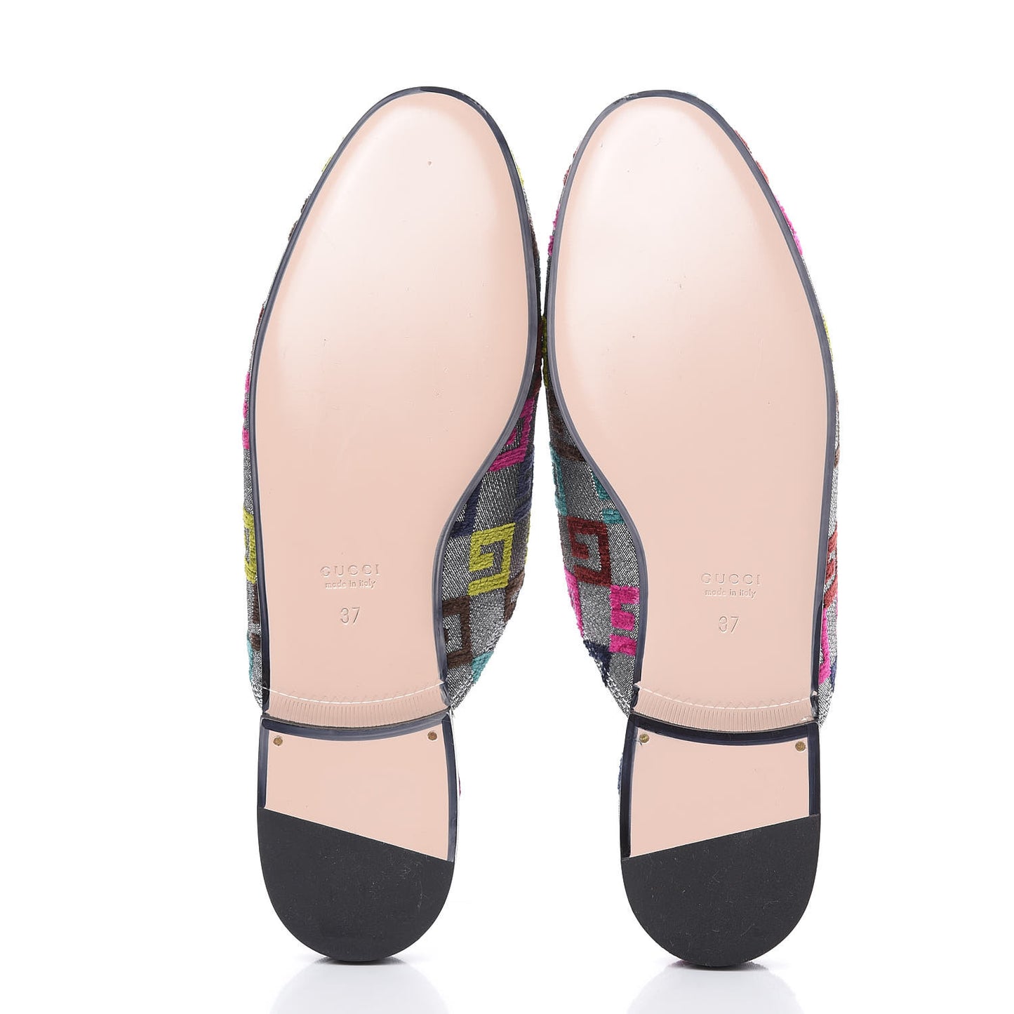 Velvet Lurex Square G Womens Princetown Slippers 37 Silver Multicolor
