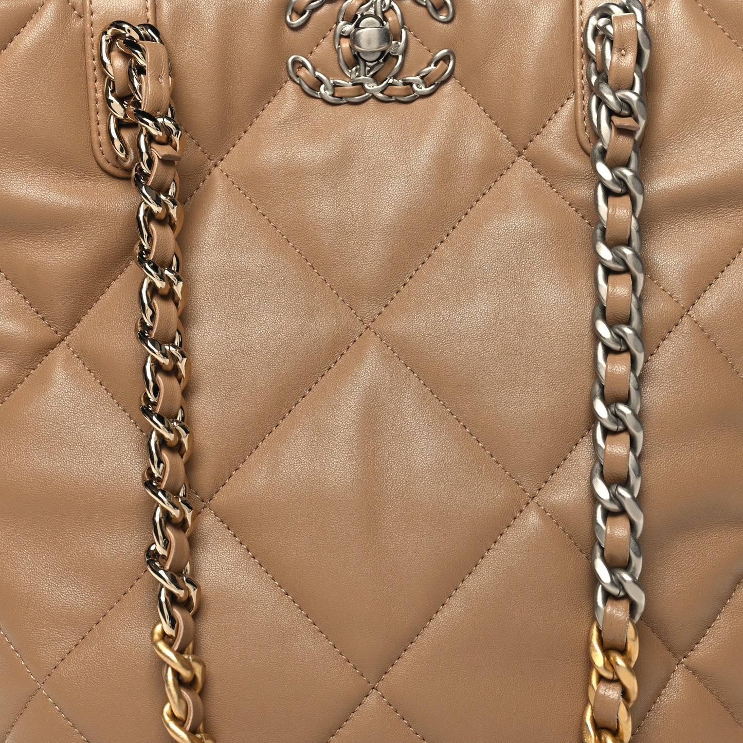 Lambskin Quilted Chanel 19 Shopping Bag Beige
